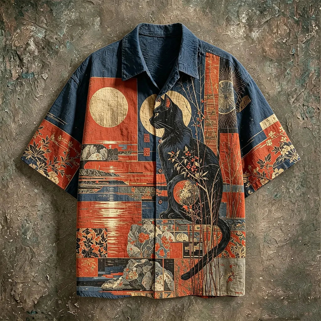 Weliri Black Cat Art Summer Shirt