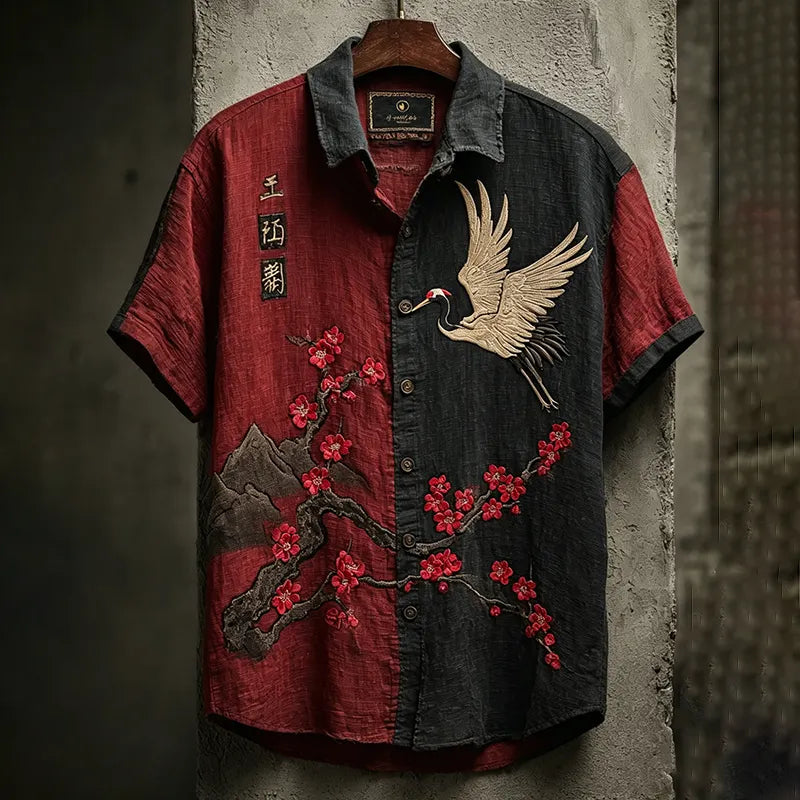 Weliri Red Crane Sakura Summer Shirt