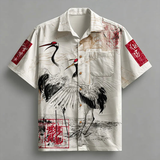 Weliri Red Crown Crane Summer Shirt