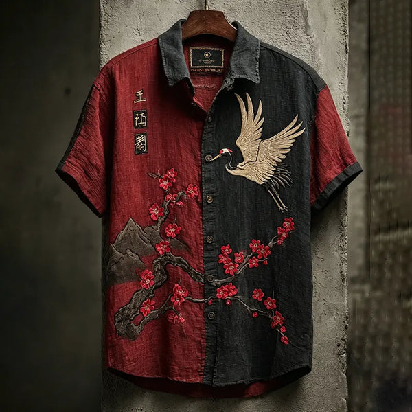 Weliri Red Crane Sakura Summer Shirt