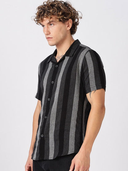 Black Grey Striped Half Sleeve Casual Shirt for Men | Zibilo