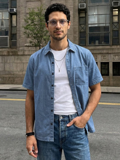 Light Blue Half Sleeve Denim Casual Shirt for Men | Zibilo