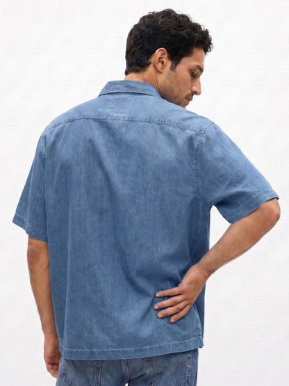 Light Blue Half Sleeve Denim Casual Shirt for Men | Zibilo