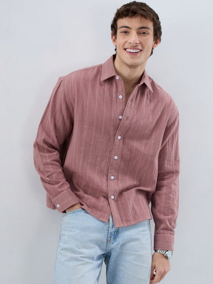 Dusty Pink Casual Linen Shirt for Men | Zibilo