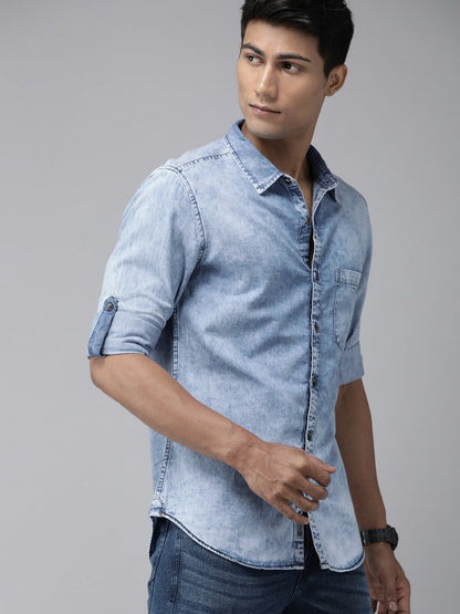 Light Wash Denim Casual Shirt for Men | Zibilo